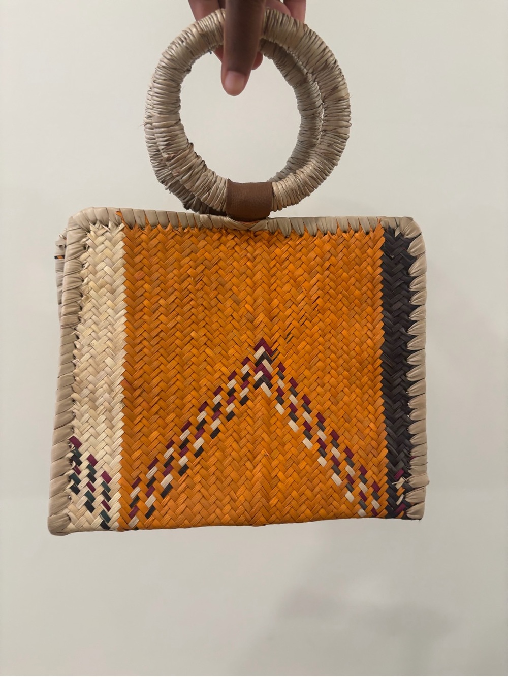 Woven Orange Straw Tote with Ring Handle